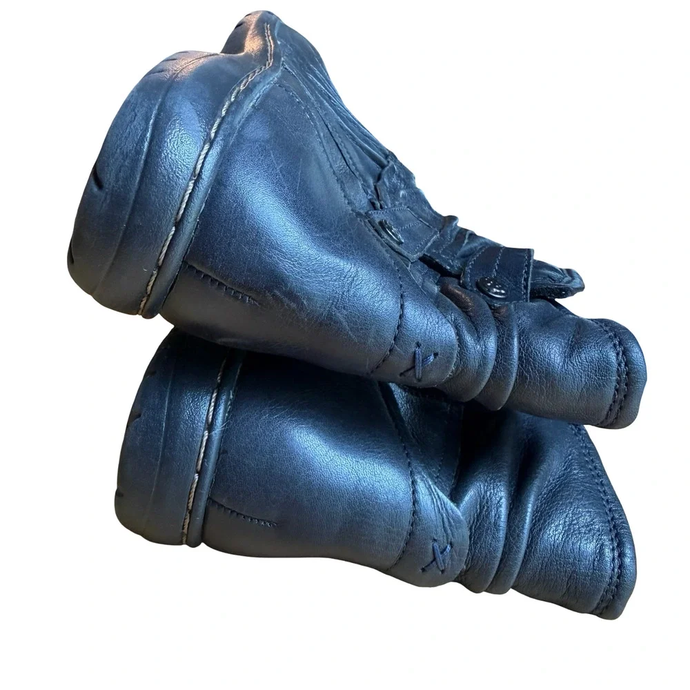 Cobb Hill New Balance Pandora Leather Ankle Boots Booties Navy Side Zip sz 8 W